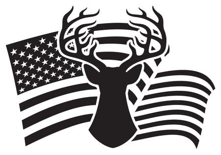 Deer head and USA flag (hunting design, United States of America).のイラスト素材