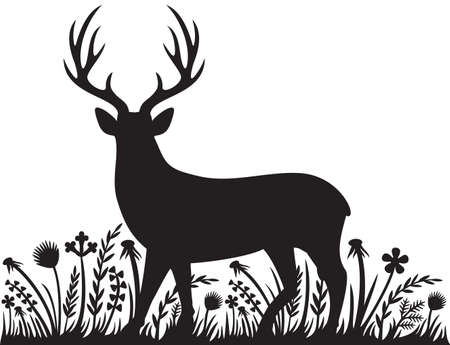 Floral Deer (grass silhouettes - flowers and plants).のイラスト素材