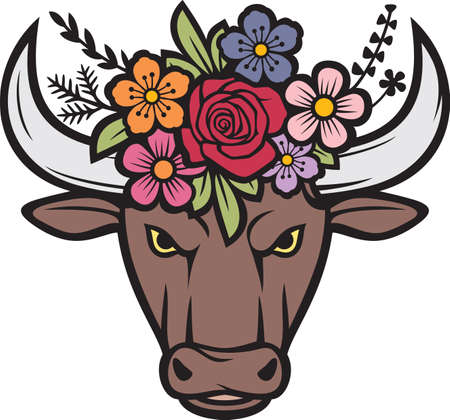 Floral bull head color (vector illustration)のイラスト素材