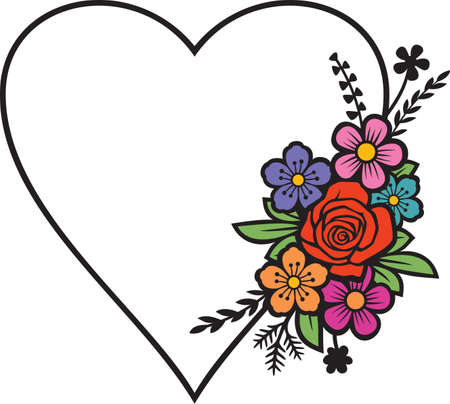 Floral heart vector (bouquet of flowers and plants)のイラスト素材