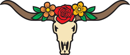 Longhorn skull and flowers vector iconのイラスト素材