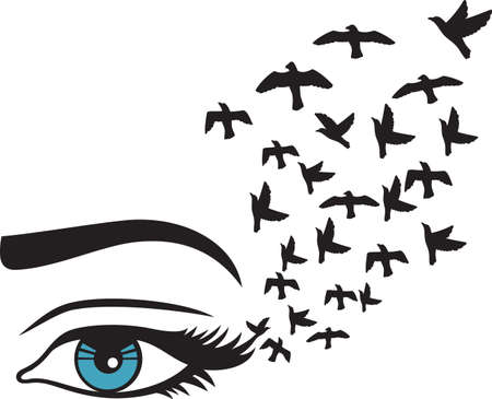 Woman eye and birds color vectorのイラスト素材