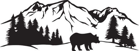 Bear in the mountains vector iconのイラスト素材