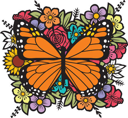 Floral butterfly color vector illustrationのイラスト素材