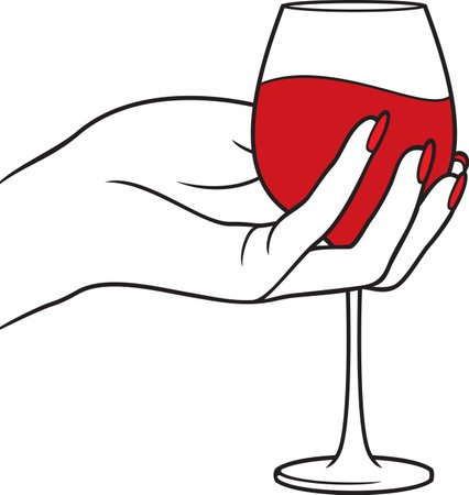 Hand holding glass of wineのイラスト素材