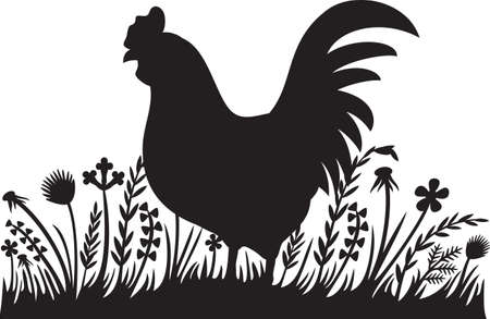 Rooster and grass silhouette designのイラスト素材