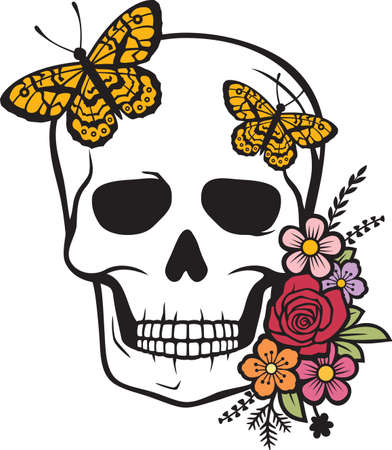 Skull and Butterfly Vector Illustrationのイラスト素材