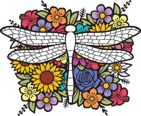 Floral Dragonfly Color Vector Illustrationのイラスト素材