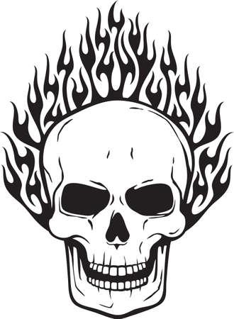 Burning Human Skull Black and White. Vector illustration.のイラスト素材