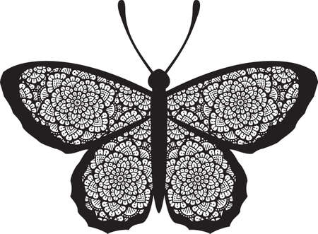 Mandala butterfly (Boho design) black and white. Vector illustration.のイラスト素材