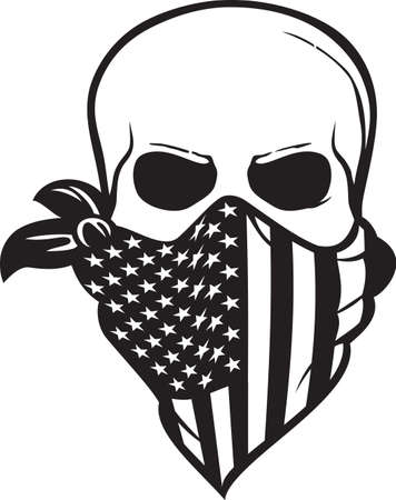 Human skull with American flag bandana black and white. Vector illustration.のイラスト素材