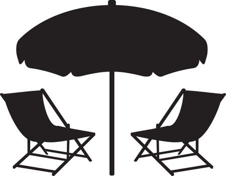 Beach Chairs and Umbrella black and white. Vector illustration.のイラスト素材