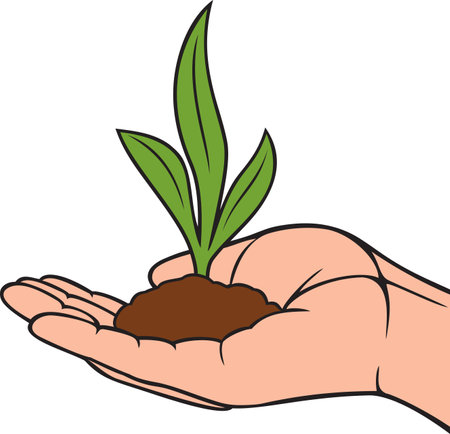 Hand holding plant with leaves. Vector illustration.のイラスト素材