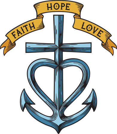 Cross, Heart, Anchor - Faith, Hope, Love symbol. Sign. Vector Illustration.のイラスト素材