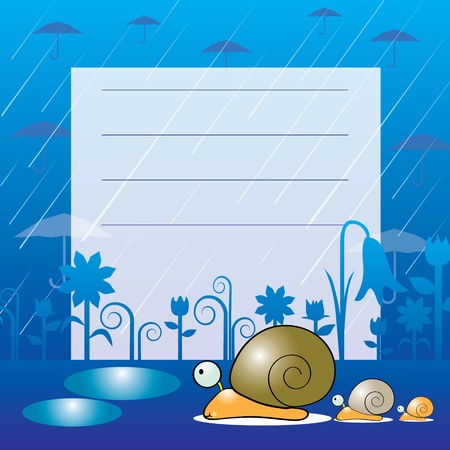 Snails at the flower garden in the rain vectorのイラスト素材