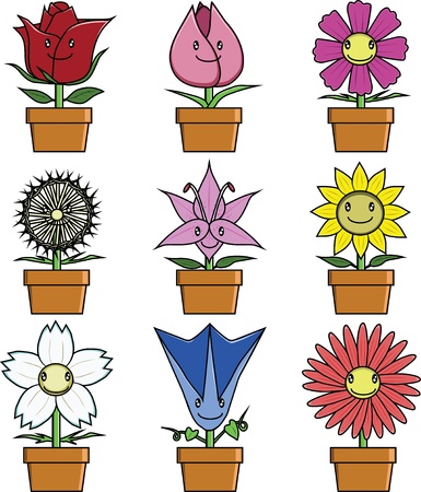 Flowers ; cosmos tulip rose sun flower lily and othersのイラスト素材