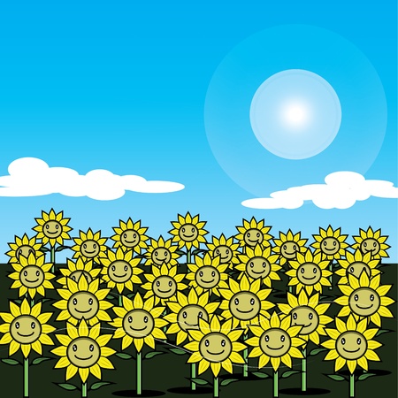 Sunflower field with wind blow のイラスト素材