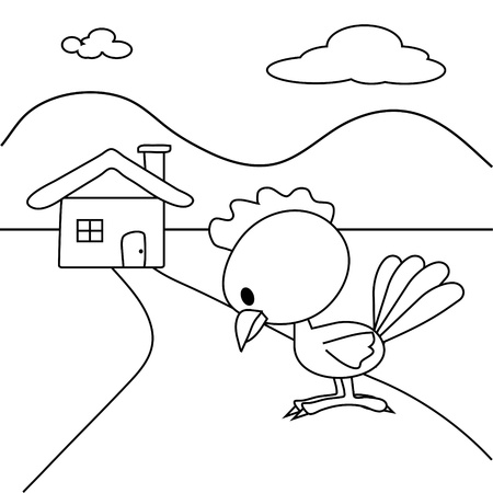 Coloring book of the chicken and the houseのイラスト素材