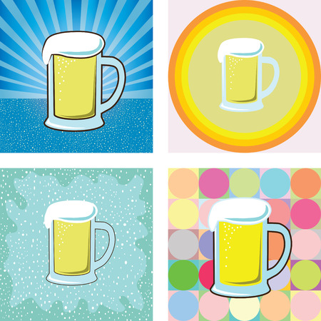 glass of beer graphic into many retro styles background vectorのイラスト素材