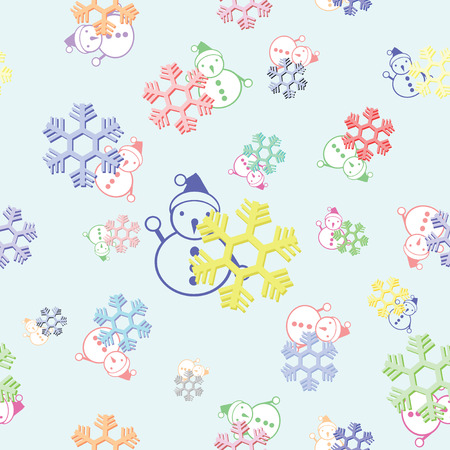 seamless background of colorful snowflake and snowman のイラスト素材