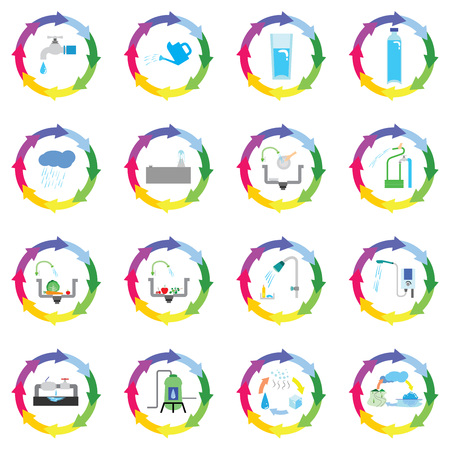 recycle and conservation symbol for water use in many activities and simple water cycleのイラスト素材