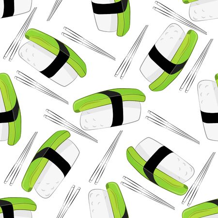 Vector seamless pattern with avocado nigiri sushi. Food design elements.のイラスト素材