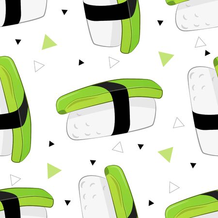Vector seamless pattern with avocado nigiri sushi. Food design elements.のイラスト素材
