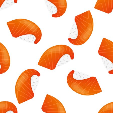 Vector seamless pattern with salmon nigiri sushi. Food design elements.のイラスト素材