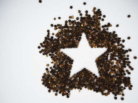 Christmas star of black peppercorns on a white backgroundの写真素材