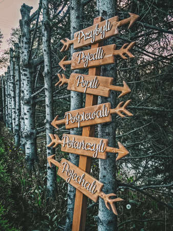 Wedding signpost, arrows, standing sign, wedding decoration.の写真素材
