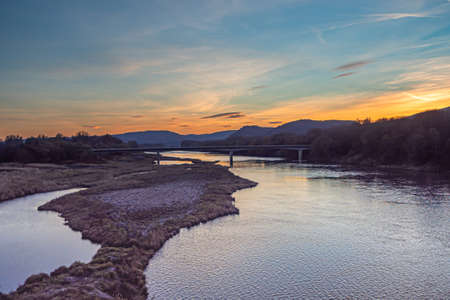 Sunset over the Rhone riverの写真素材