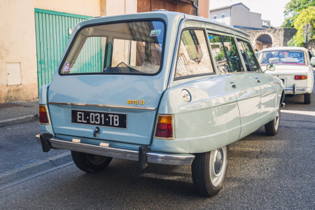 Loriol sur Drome, France - 17 September, 2022: Vintage old car Citroen Ami 8 on the street. Classic car exhibition in Loriol sur Drome, France.のeditorial素材