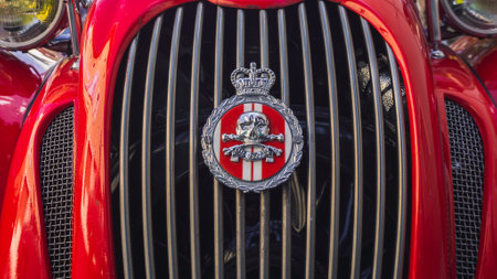 Loriol sur Drome, France - September 17, 2022: Red Vintage Citroen 2CV Burton on the street. Classic car exhibition in Loriol sur Drome, France.のeditorial素材