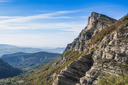 Mountain peaks in southern France Les 3 Becs in the VallÃ©e de la DrÃ´me-Diois in the rhones alpes regionの写真素材