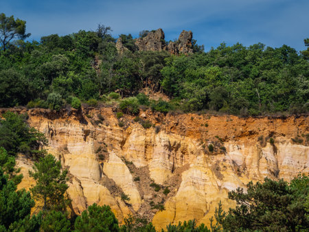 Colorful rock formations from ocher in the Colorado Provencal, Provence, France