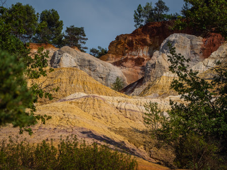 Colorful rock formations from ocher in the Colorado Provencal, Provence, France