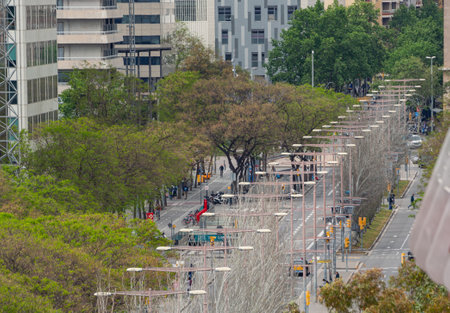 Unidentified people walk on the street in Hong Kong.