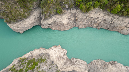Scenic view of Lake Monteynard-Avignonet in a canyon in the French Alps near Grenoble, turquoise mountain lake surrounded by alpine peaks and forestsの写真素材