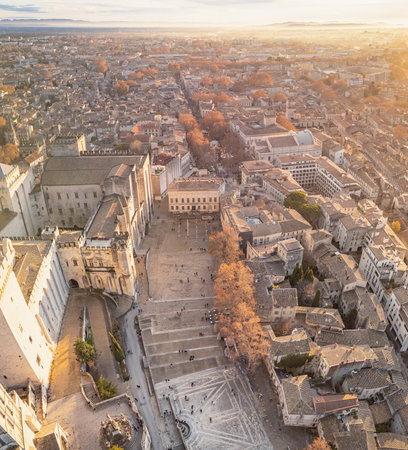 Courtyard view of Palais des Papes in Avignon, France â medieval papal residence and historic fortress, UNESCO World Heritage landmark and cultural tourism destination in southernの写真素材