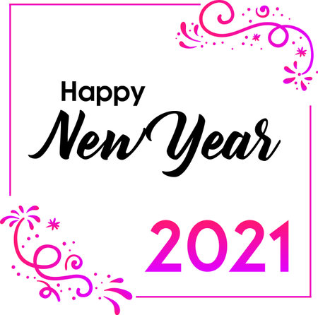 Happy new year 2021 greeting card and wallpaper with flower styleのイラスト素材