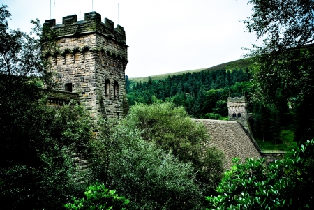 derwent resevoir dam in peak districtの写真素材