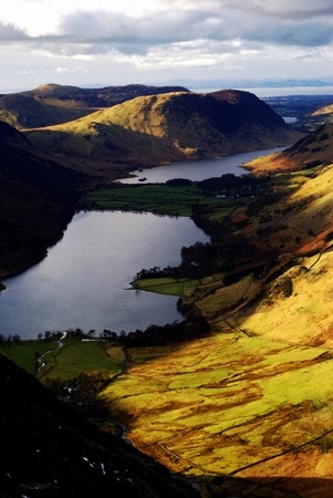 view of lakes from Buttermere, Lake Districtの写真素材
