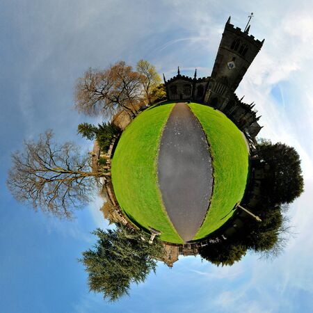 360 panoramic of church yard on a sunny dayの写真素材