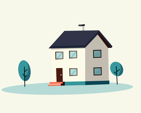 Vector illustration of a modern house in flat design style with trees.のイラスト素材