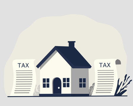 House with tax documents. Flat design. Vector illustration. Eps 10のイラスト素材