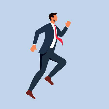 Businessman in a suit running. Vector illustration in flat style.のイラスト素材