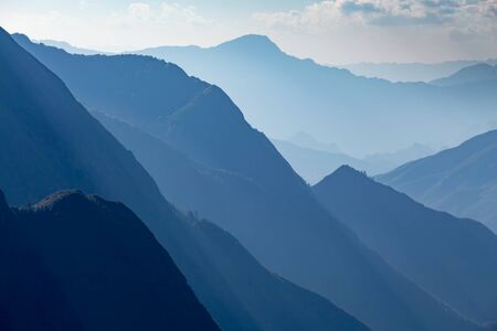 Mountain in fog with blue sky landscape. Fansipan (Phan Xi PÄƒng), Sapa