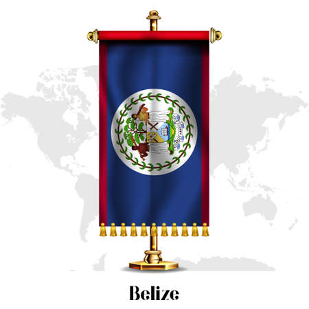 Belize National realistic flag with Stand. Greeting card National Independence Day poster design of the Belgium.のイラスト素材