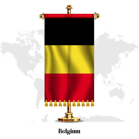 Belgium National realistic flag with Stand. Greeting card National Independence Day poster design of the Belarus.のイラスト素材