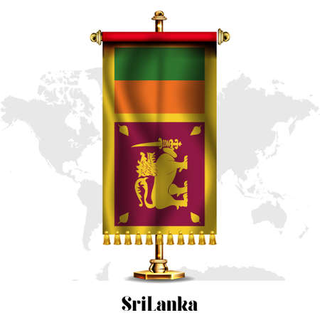 Sri Lanka National realistic flag with Stand.のイラスト素材